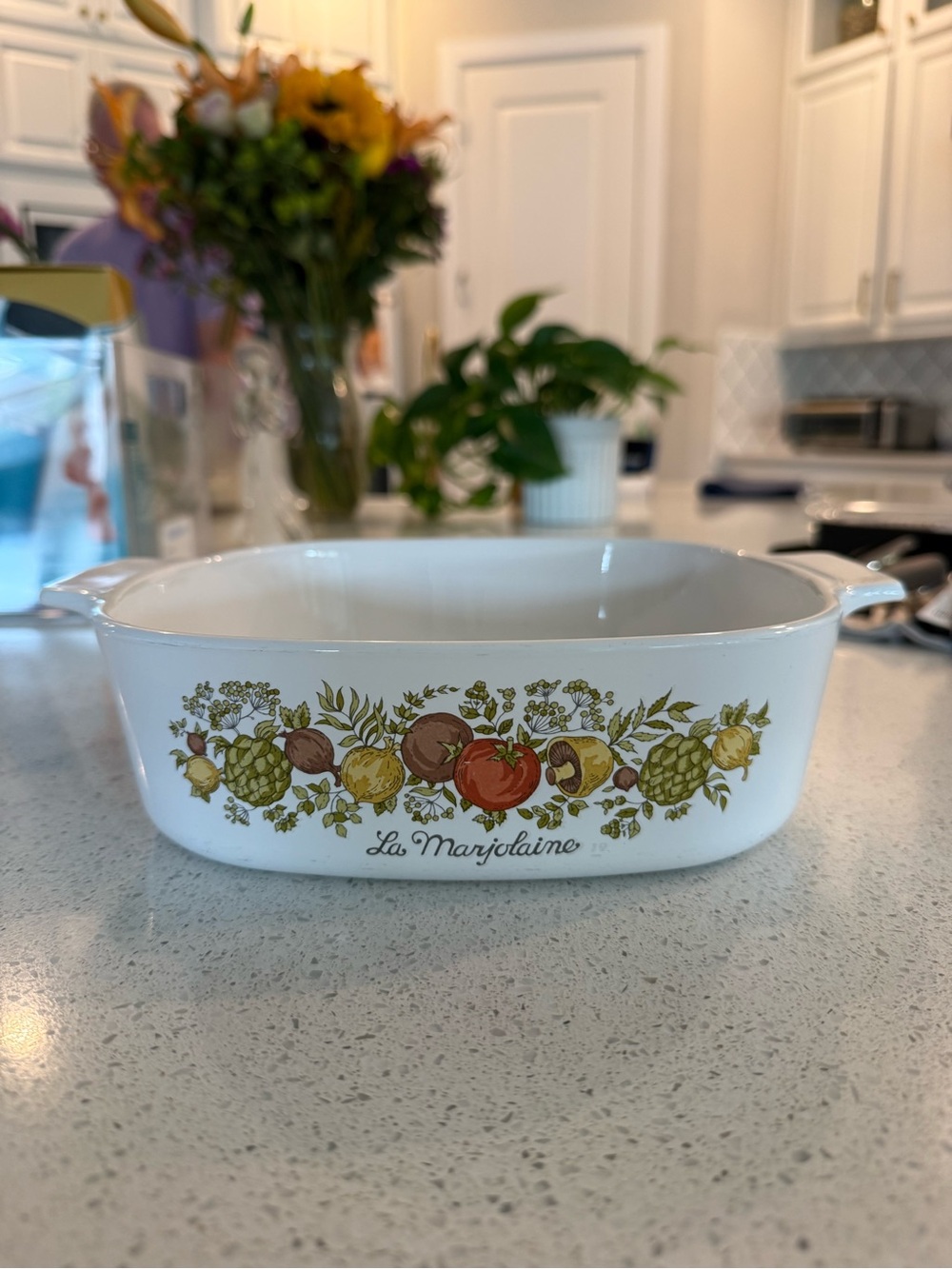 Corningware La Marjolaine White Baking Dish with Multicolor Vegetable Motif